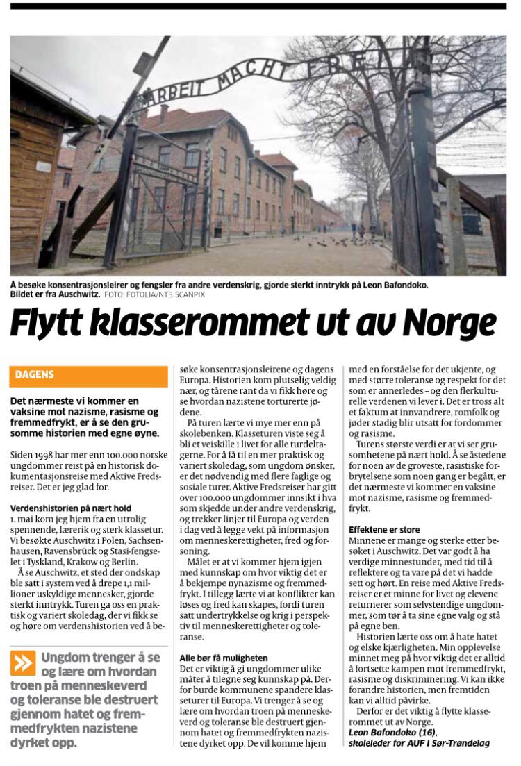 Flytt klasserommet ut av Norge. Skjermdump